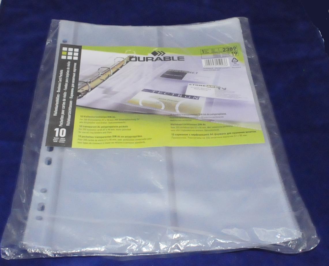 DURABLE VisitenkartenHüllen zum Abheften 10 Folien für je 20 Karten